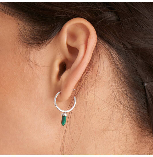  Second Nature - Earrings - Silver / Rhodium plated - Malachite